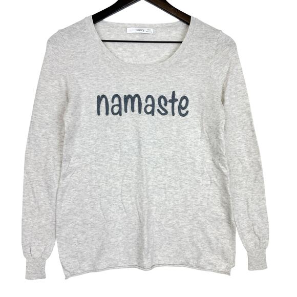 Subtle Luxury Namaste Embroidered Lightweight Sweater Gray Cotton Blend - XS/S - Picture 1 of 9